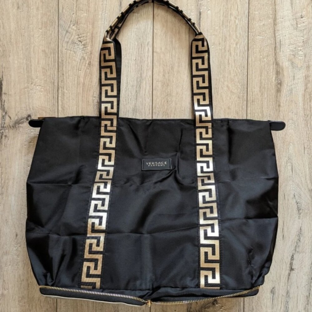 Versace Parfums Black Travel Tote Bag